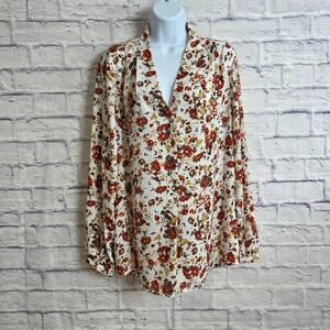 Adrianna Papell Large V Neck Long Sleeve Floral Print Blouse